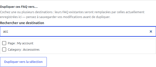 Filtre de recherche appliqué sur la liste des destinations